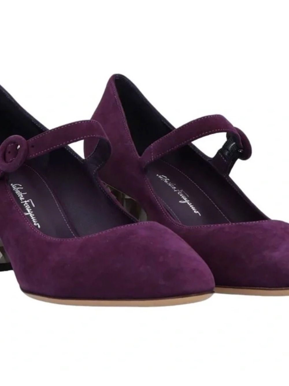 Salvatore Ferragamo Plum Suede Mary Jane Pumps